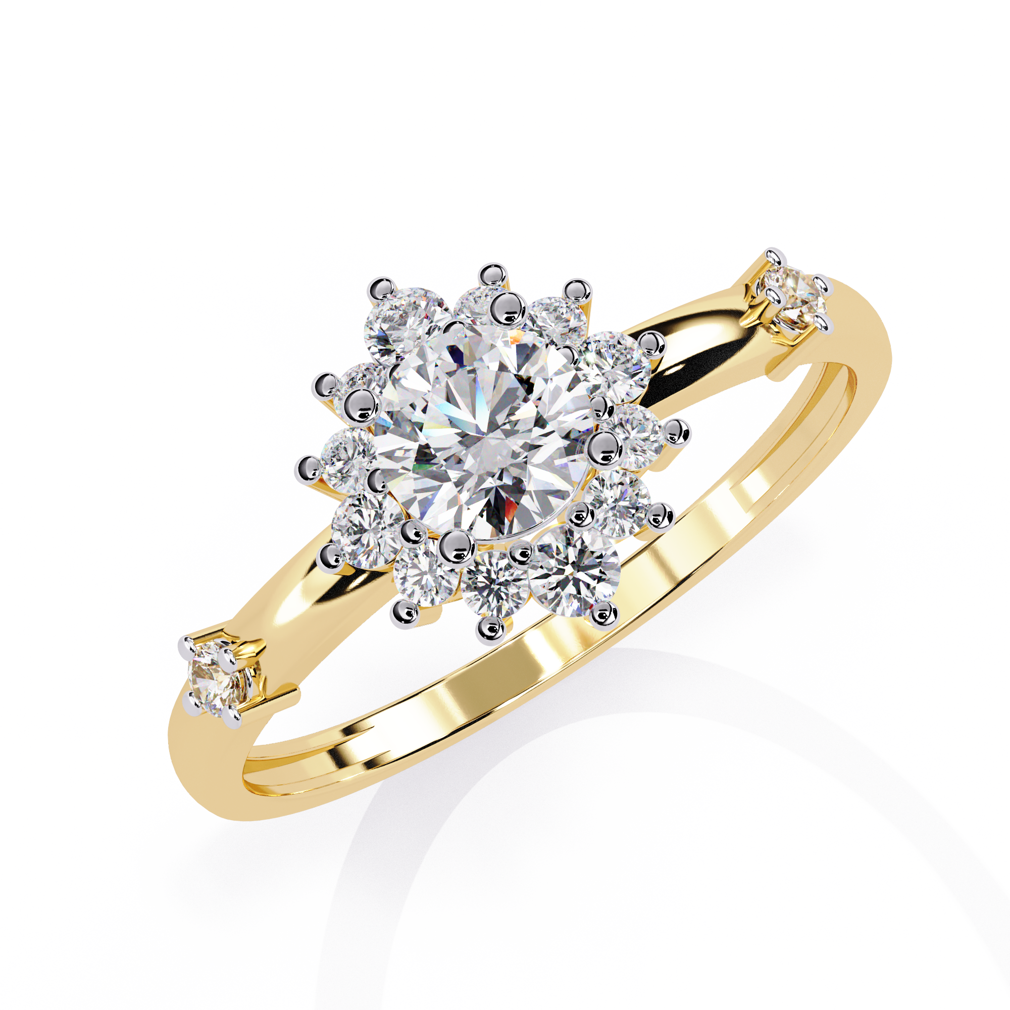 Solitairekart – 0.55ct Lab Grown Diamond Floral Halo Ring in 14K Yellow Gold